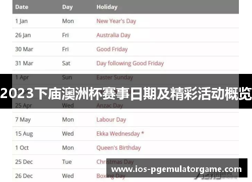 2023下庙澳洲杯赛事日期及精彩活动概览 2023下庙澳洲杯赛事日期及精彩活动概览
